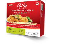 Haray Bharay Nuggets Breaded nugget shaped chicken patties with fresh green chilies and cilantro K&Ns
