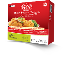 Haray Bharay Nuggets Breaded nugget shaped chicken patties with fresh green chilies and cilantro K&Ns